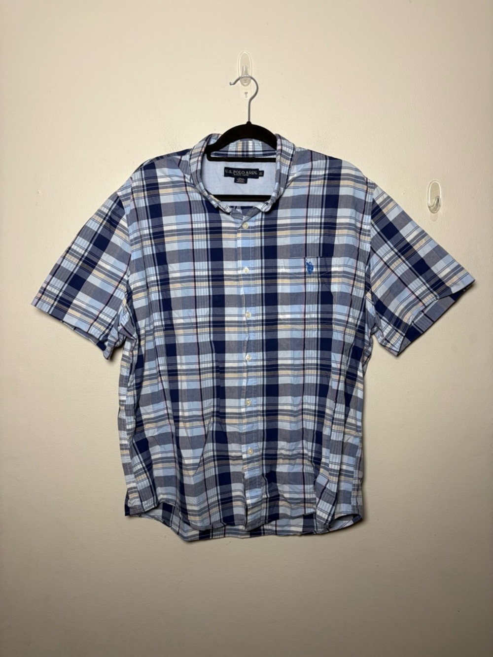 U.S Polo Assn by Ralph Lauren Short-Sleeve Plaid Button-Up Shirt - Blue Size 2XL